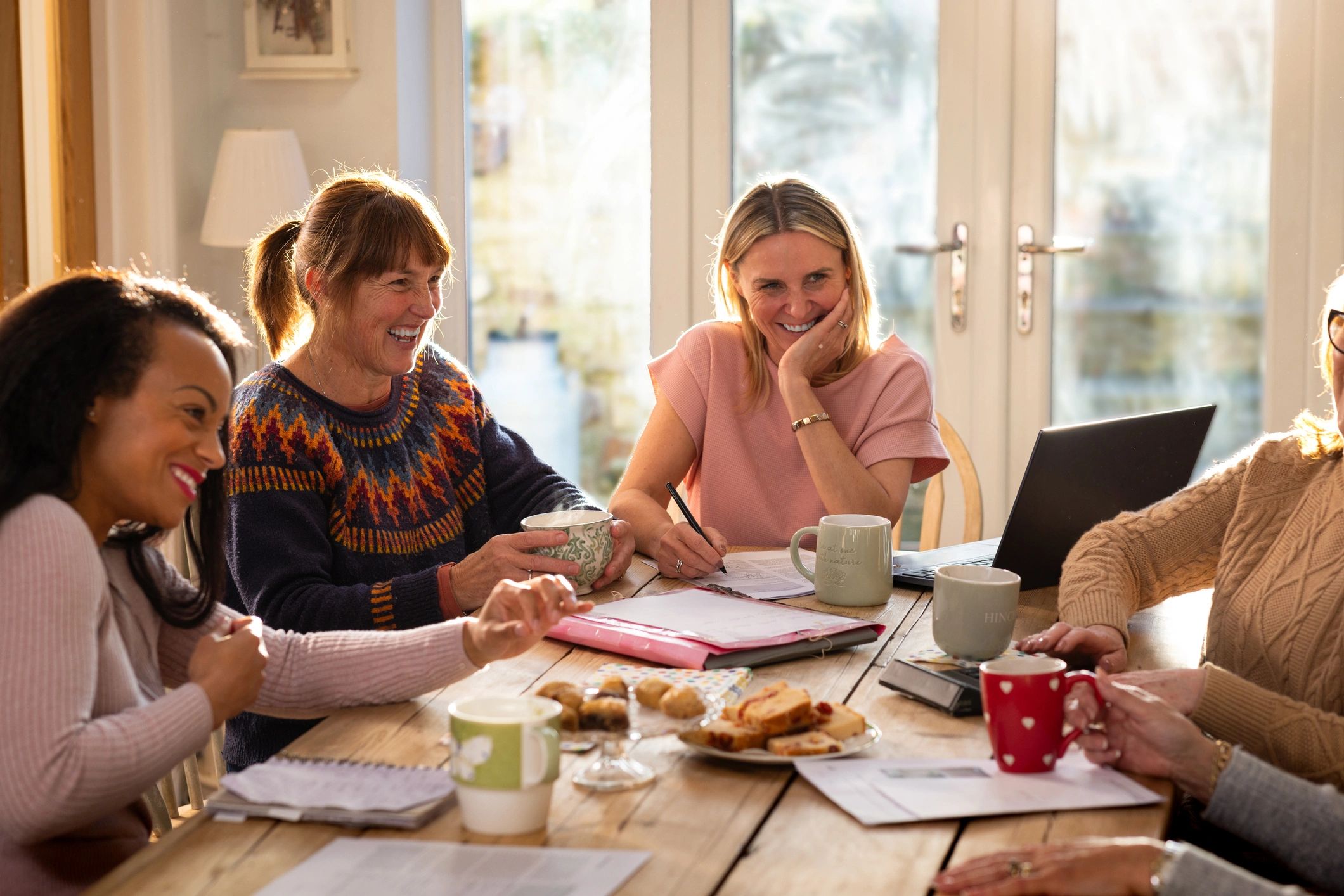 Woman meeting with a family